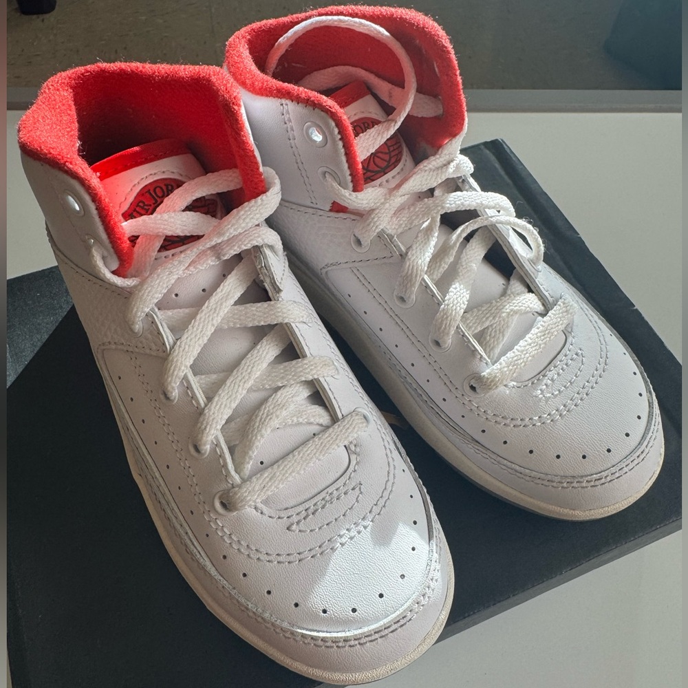 Jordan Kids White and Red High-Top Sneakers